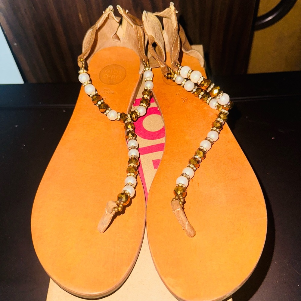 Gioseppos Tan Rhinestone Sandals Size 39